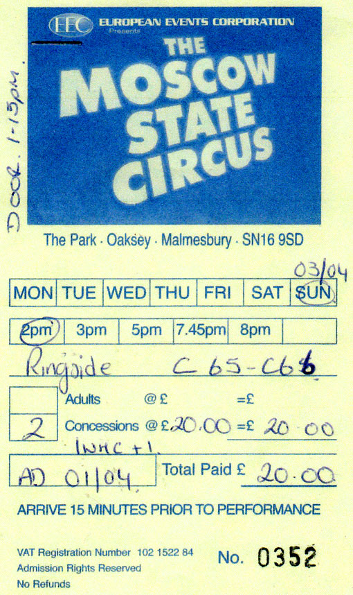 The Moscow State Circus Ticket